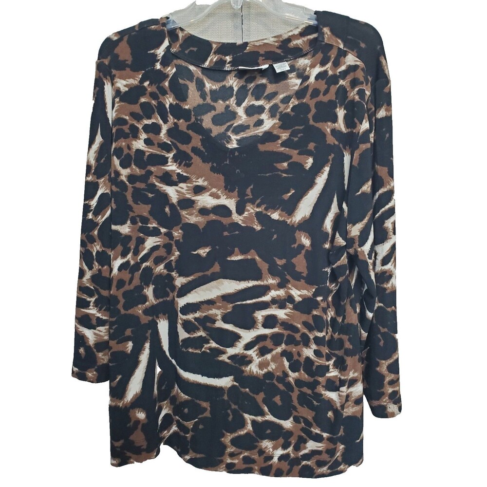 Chico's Travelers Slinky Knit Animal Print V-Neck 3/4 Sleeve Tunic Size 3 (XL)